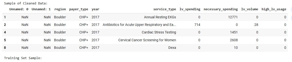 Sample of Cleaned Data